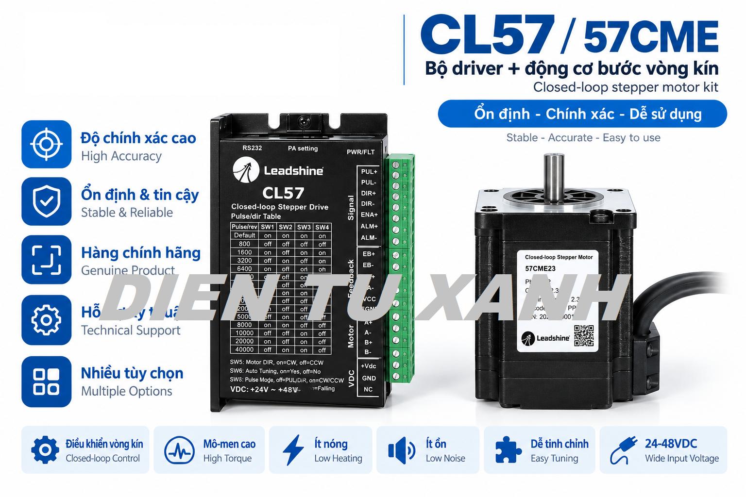 Bộ động cơ bước vòng kín Leadshine CL57C + 57CME23
